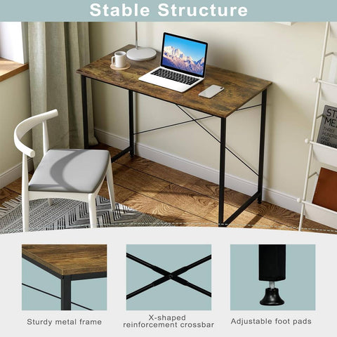 Rootz Computer Desk - PC Desk - Office Table - E1 Wood Material - 100cm x 75cm x 50cm - Rust-Proof Metal Tubes - Spacious Tabletop - Stable Structure