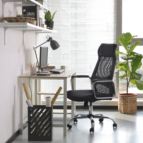 Rootz Mesh Office Chair - Desk Chair - Swivel Chair - Ergonomic Backrest - PU Leather Armrests - 60cm x 53cm x 113-123cm