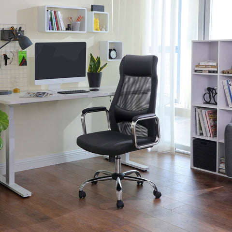 Rootz Mesh Office Chair - Desk Chair - Swivel Chair - Ergonomic Backrest - PU Leather Armrests - 60cm x 53cm x 113-123cm