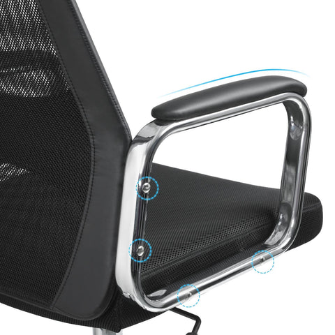 Rootz Mesh Office Chair - Desk Chair - Swivel Chair - Ergonomic Backrest - PU Leather Armrests - 60cm x 53cm x 113-123cm