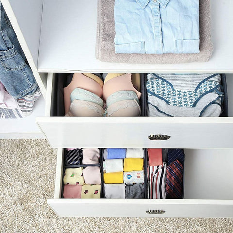Rootz Set Of 6 Drawer Organizer - Underwear Storage Boxes - Adjustable Drawer Organizer - Expandable Drawer Tray - Multi-compartment Drawer - Office Drawer Divider - Cardboard - Non-woven Fabric - Gray - 28 x 28 x 13 cm (L x W x H)