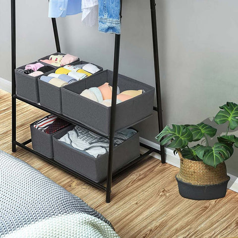 Rootz Set Of 6 Drawer Organizer - Underwear Storage Boxes - Adjustable Drawer Organizer - Expandable Drawer Tray - Multi-compartment Drawer - Office Drawer Divider - Cardboard - Non-woven Fabric - Gray - 28 x 28 x 13 cm (L x W x H)