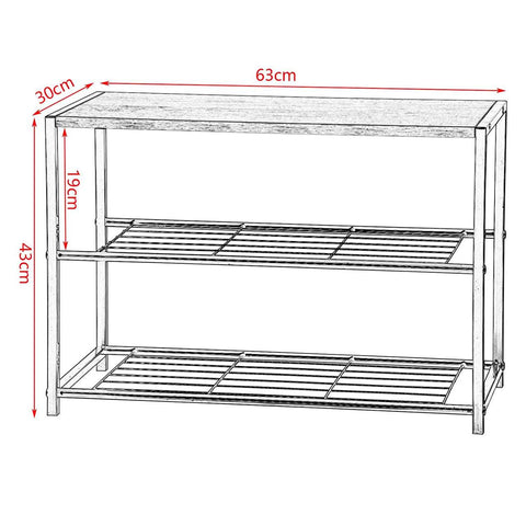 Rootz Shoe Rack Organizer - Multi-functional - Storage Shelf - High-quality Materials - 30cm x 43cm x 63cm - Industrial Retro Style
