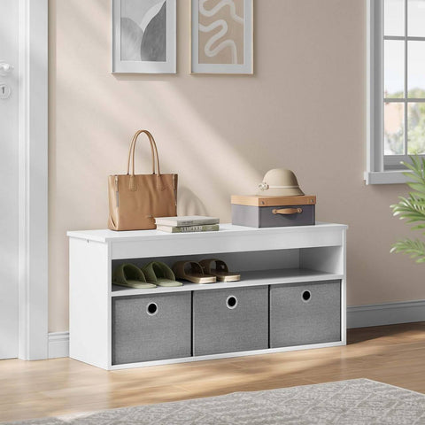 Rootz Shoe Storage Bench - Entryway Bench - Hallway Organizer - Fabric Drawers - Chipboard & MDF - 102cm x 45cm x 30cm