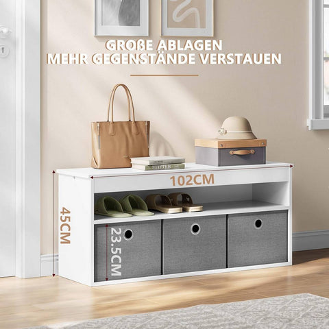 Rootz Shoe Storage Bench - Entryway Bench - Hallway Organizer - Fabric Drawers - Chipboard & MDF - 102cm x 45cm x 30cm