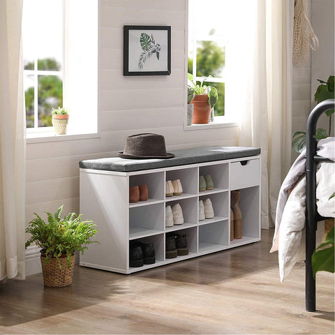 Rootz Shoe Bench - Padded Bench - Shoe Organizer - E1 Class Wood - Compact Design - Neat Storage Solution - 104cm x 30cm x 48cm