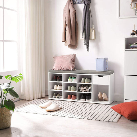 Rootz Shoe Bench - Padded Bench - Shoe Organizer - E1 Class Wood - Compact Design - Neat Storage Solution - 104cm x 30cm x 48cm