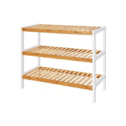 Rootz Shoe Rack - Bamboo With 3 Levels - Shoe Storage Rack - Entryway Shoe Rack - Shoe Organizer - Shoe Cabinet - Bamboo - Natural + White - 70 x 55 x 26 cm (W x H x D)