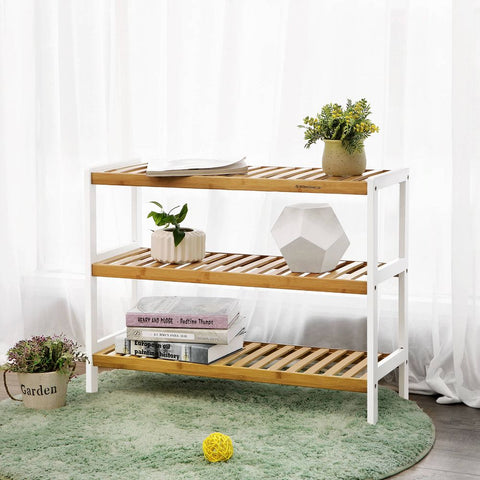Rootz Shoe Rack - Bamboo With 3 Levels - Shoe Storage Rack - Entryway Shoe Rack - Shoe Organizer - Shoe Cabinet - Bamboo - Natural + White - 70 x 55 x 26 cm (W x H x D)