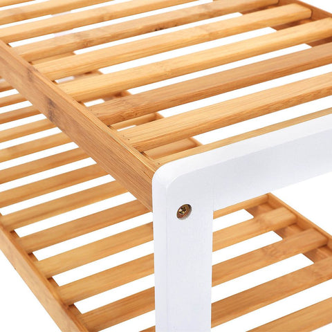 Rootz Shoe Rack - Bamboo With 3 Levels - Shoe Storage Rack - Entryway Shoe Rack - Shoe Organizer - Shoe Cabinet - Bamboo - Natural + White - 70 x 55 x 26 cm (W x H x D)