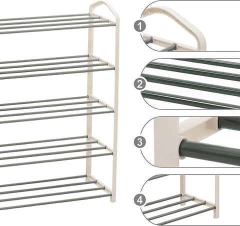 Rootz Shoe Rack - Storage Organizer - Multi-tier Shoe Shelf - High Quality - 19.5cm x 79cm x 79cm - Steel-Plastic Composite - Space Saving
