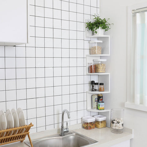 Rootz Floating Corner Shelf - White Bookcase - Wall Mounted Storage - Space-Saving Design - 20 x 127.5 x 20cm