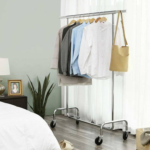 Rootz Clothes Rack - Heavy Duty Metal - Robust - Smooth Gliding - Practical - Space-saving - Storage Space - PP roll - Silver - 117 x 58.5 x 18 cm