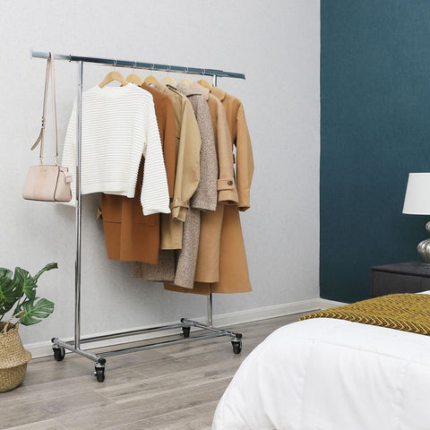 Rootz Clothes Rack - Heavy Duty Metal - Robust - Smooth Gliding - Practical - Space-saving - Storage Space - Chrome-plated Iron Tube - Silver - 92-132 cm x 160 cm x 45.4 cm