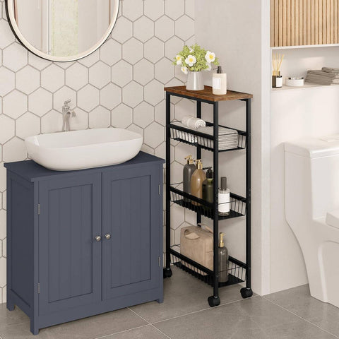 Rootz Kitchen Trolley Cart - Rolling Storage Cart - Shelf Trolley - 4 Tier - Metal Frame - E1 Grade MDF Board - 40cm x 87cm x 20cm