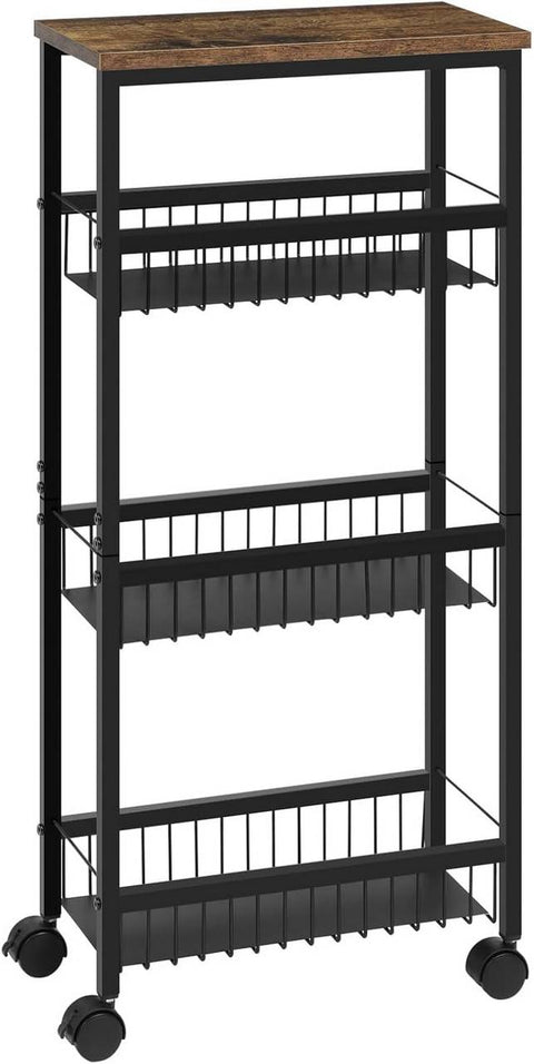 Rootz Kitchen Trolley Cart - Rolling Storage Cart - Shelf Trolley - 4 Tier - Metal Frame - E1 Grade MDF Board - 40cm x 87cm x 20cm
