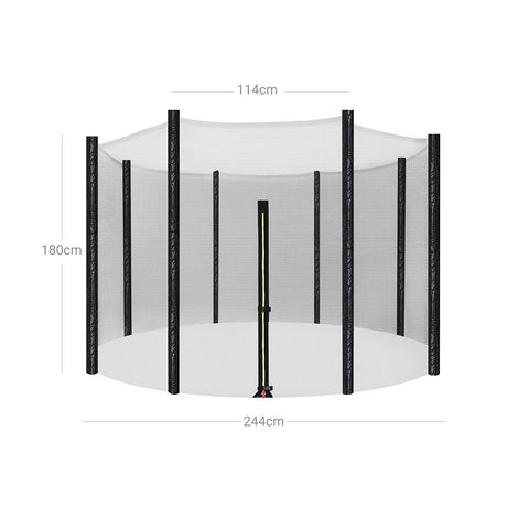 Rootz Trampoline Safety Net - Replacement Net - Protective Enclosure - High-Quality Materials - All-Round Protection - Ø 305 cm - 1.93 cm High - 8 Protective Covers - Black - 120 g/m² PE Mesh - PE Protective Covers - 2.5kg