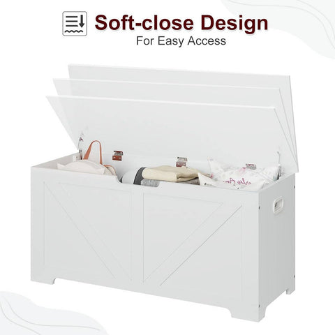 Rootz White Shoe Bench with Storage - Bed Bench - Ottoman - 76L Hidden Storage - Robust Engineered Wood - 100cm x 47cm x 40cm