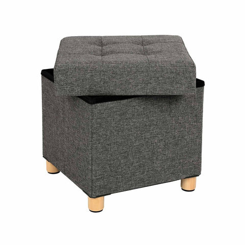 Rootz Stool - Wooden Feet - Storage Space - Cube Seat - Real All-rounder - Assembly In 5 Minutes - Cozy Seating Comfort - MDF Board - Dark Gray - 38 x 40 x 38 cm