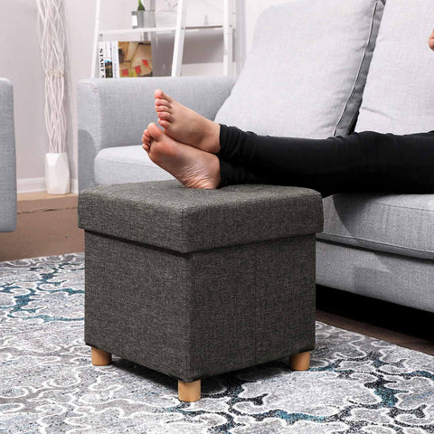Rootz Storage Stool - Ottoman - Footrest - Imitation Linen - High-Quality Foam Padding - Easy to Move - 38cm x 40cm x 38cm