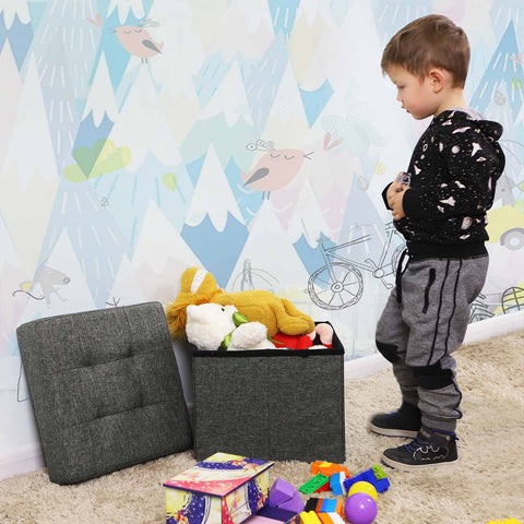 Rootz Storage Stool - Ottoman - Footrest - Imitation Linen - High-Quality Foam Padding - Easy to Move - 38cm x 40cm x 38cm