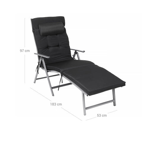 Rootz Folding Sun Lounger - Beach Chair - Outdoor Lounger - Synthetic Fiber Fabric - Adjustable Backrest - Breathable Material - 183cm x 60cm x 39cm