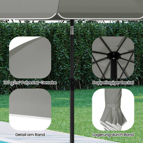 Rootz Patio Umbrella - Garden Parasol - Outdoor Beach Umbrella - Sun Shelter - 180g/m2 Polyester - 155-203cm Diameter - Dark Gray - Beige