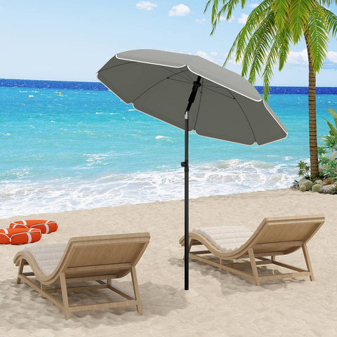 Rootz Patio Umbrella - Garden Parasol - Outdoor Beach Umbrella - Sun Shelter - 180g/m2 Polyester - 155-203cm Diameter - Dark Gray - Beige