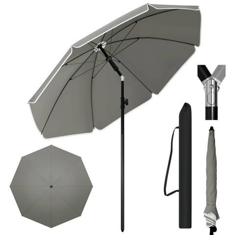 Rootz Patio Umbrella - Garden Parasol - Outdoor Beach Umbrella - Sun Shelter - 180g/m2 Polyester - 155-203cm Diameter - Dark Gray - Beige