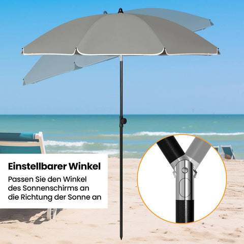 Rootz Patio Umbrella - Garden Parasol - Outdoor Beach Umbrella - Sun Shelter - 180g/m2 Polyester - 155-203cm Diameter - Dark Gray - Beige