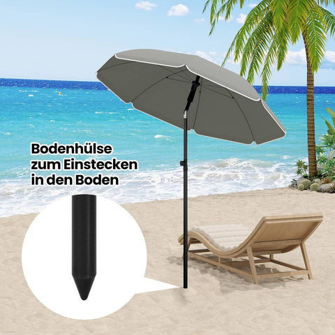 Rootz Patio Umbrella - Garden Parasol - Outdoor Beach Umbrella - Sun Shelter - 180g/m2 Polyester - 155-203cm Diameter - Dark Gray - Beige