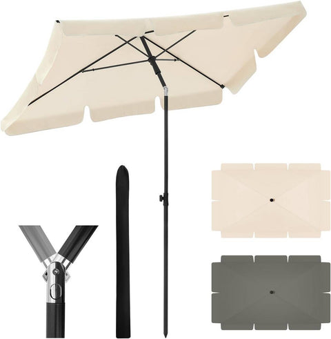 Rootz Rectangular Parasol - Garden Umbrella - Patio Umbrella - UV-Resistant - Adjustable Height & Angle - 200cm x 120cm - Dark Gray