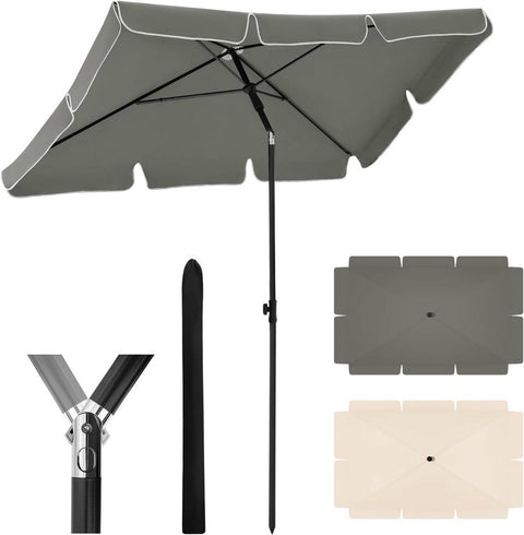 Rootz Rectangular Patio Umbrella - Garden Parasol - Sun Shade - Weather-Resistant - 200cm x 120cm - Dark Gray - Beige