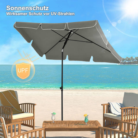 Rootz Rectangular Patio Umbrella - Garden Parasol - Sun Shade - Weather-Resistant - 200cm x 120cm - Dark Gray - Beige