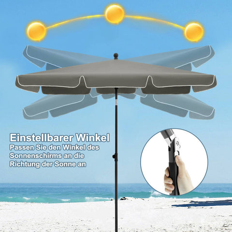 Rootz Rectangular Patio Umbrella - Garden Parasol - Sun Shade - Weather-Resistant - 200cm x 120cm - Dark Gray - Beige