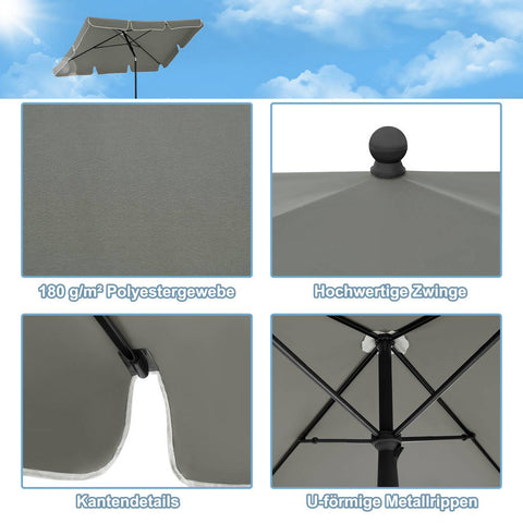 Rootz Rectangular Patio Umbrella - Garden Parasol - Sun Shade - Weather-Resistant - 200cm x 120cm - Dark Gray - Beige