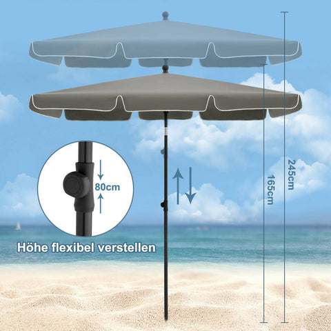Rootz Rectangular Patio Umbrella - Garden Parasol - Sun Shade - Weather-Resistant - 200cm x 120cm - Dark Gray - Beige