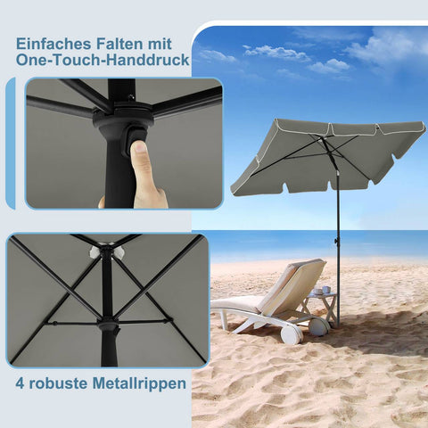 Rootz Rectangular Patio Umbrella - Garden Parasol - Sun Shade - Weather-Resistant - 200cm x 120cm - Dark Gray - Beige