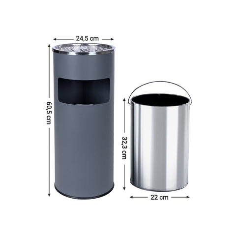 Rootz Standing Ashtray - Outdoor Ashtray - Steel Construction - Powder-Coated - Galvanized Inner Bucket - 30L Capacity - 12.3L Inner Bucket Capacity - 24.5cm x 60.5cm x 32.3cm