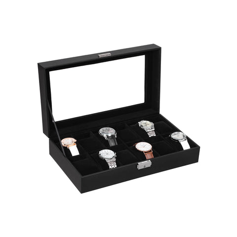 Rootz Watch Box - Watch Organizer - Jewelry Storage - Lockable - Velvet Lining - MDF Construction - 30cm x 21cm x 8.5cm