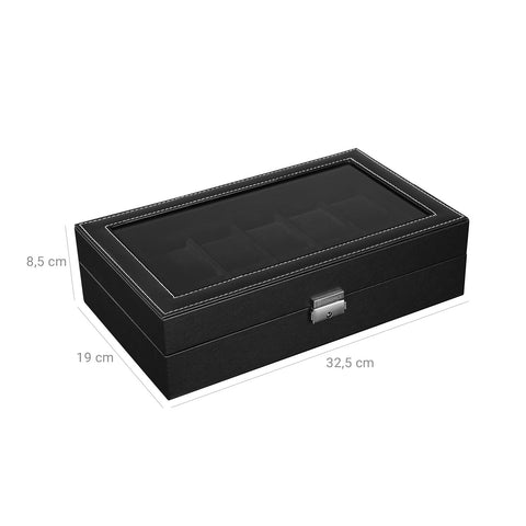 Rootz Watch Box - Watch Organizer - Jewelry Storage - Lockable - Velvet Lining - MDF Construction - 30cm x 21cm x 8.5cm