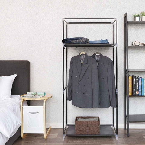 Rootz Fabric Wardrobe - Fabric Cabinet With Clothes Rail - Wardrobe Organizer - Portable Clothes Storage - Fabric Wardrobe Cabinet - Fleece Fabric - Black - 75 x 160 x 45 cm (W x H x D)