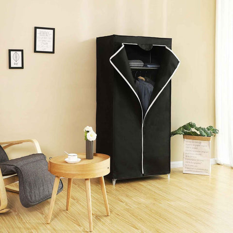 Rootz Fabric Wardrobe - Fabric Cabinet With Clothes Rail - Wardrobe Organizer - Portable Clothes Storage - Fabric Wardrobe Cabinet - Fleece Fabric - Black - 75 x 160 x 45 cm (W x H x D)