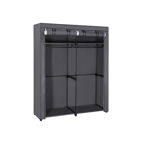 Rootz Wardrobe - Fabric Wardrobe - Foldable Wardrobe - With 2 Clothes Rails - Fabric Wardrobe Storage - Textile Storage - Non-woven Fabric - Metal Tubes - Gray - 140 x 43 x 174 cm (L x W x H)