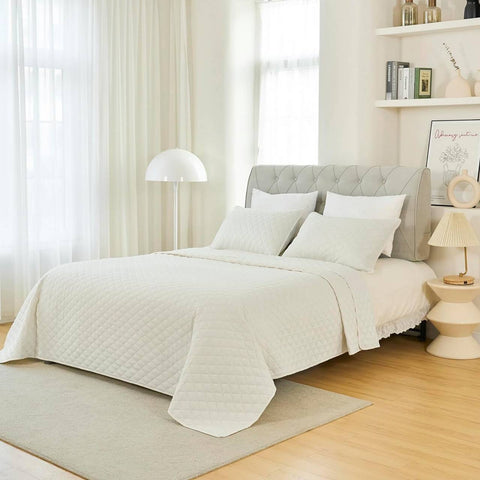 Rootz 3-Piece Bedspread Set - Throw Blanket - Ultrasonic Diamond Quilting - Skin-Friendly - 200x220cm & 50x70cm - Beige/Dark Gray