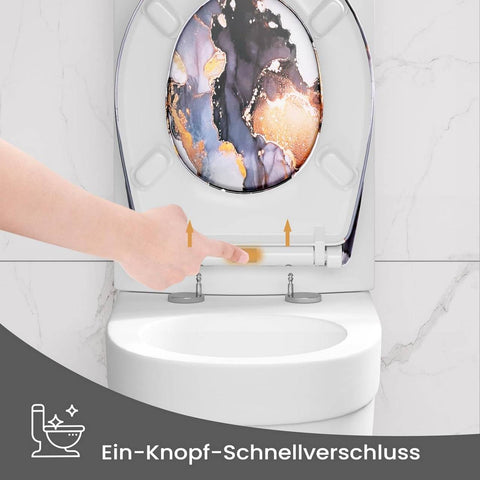 Rootz O-Shaped Thermoset Toilet Seat - Soft Close - Quick Release - Stainless Steel Hinges - 37cm x 47.5cm - Anthracite Wood Pattern