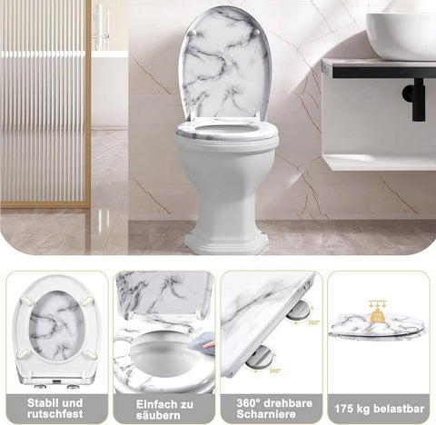 Rootz Thermoset O-Shaped Toilet Seat - Soft Close Lid - Quick Release - Stainless Steel Hinges - Antibacterial - 37cm x 47.5cm