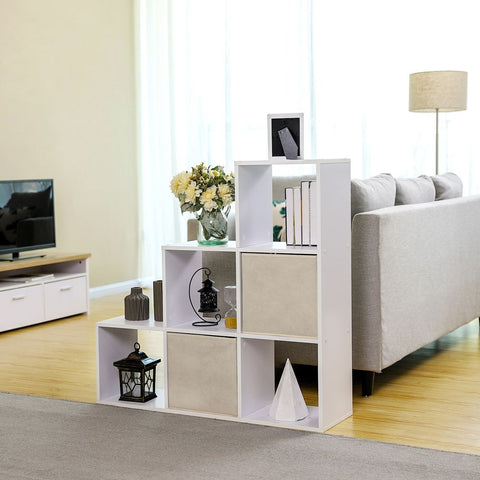 Rootz Stair Shelf - Freestanding Stair Shelf With 6 Compartments - Refined Shelf - Floating Staircase Shelf - Modern Stair Storage - Wall-mounted - Chipboard - Melamine Veneer - White - 97.5 x 97.5 x 29 cm (W x H x D)