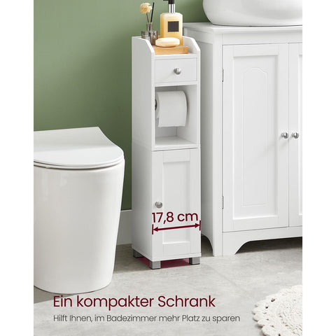 Rootz Bathroom Storage Cabinet - Toilet Paper Holder - White MDF Organizer - Space-Saving Design - 20cm x 18cm x 76.7cm