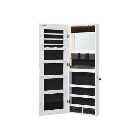 Rootz White Jewelry Cabinet - Standing Mirror - Velvet Lined - MDF Construction - 37.5cm x 9.7cm x 108cm - Large Storage Capacity